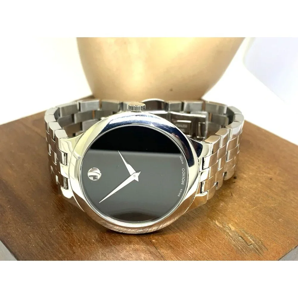 Movado Men's Watch 0607415 Veturi Swiss Quartz Black Dial Silver Steel 40mm